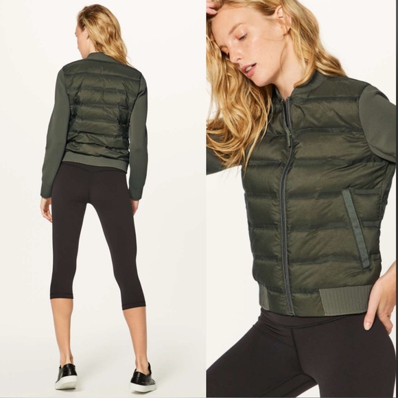 Lululemon Down & Around Green Bomber Jacket (Reversible) Sz 8 - Picture 2 of 15